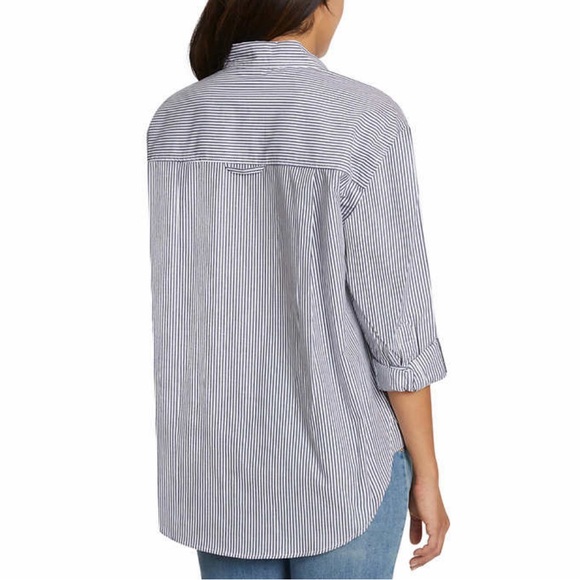 Gloria Vanderbilt dress shirt Small Navy striped - Picture 3 of 5